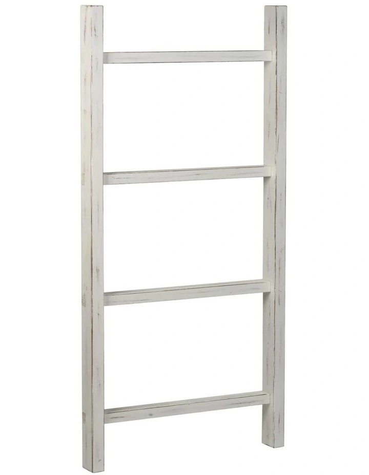 Whitewash Wooden Leaning Ladder Decorative Blanket Towel Rack Stand image 1