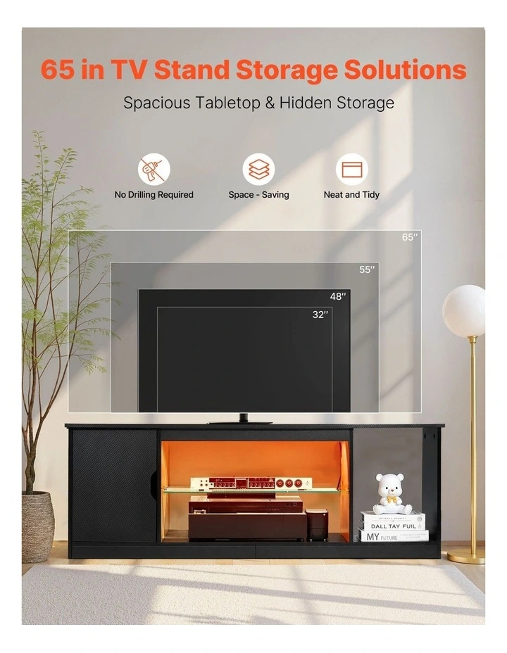 LED TV Stand 65 Inch Entertainment Unit with Storage and Lighting image 2