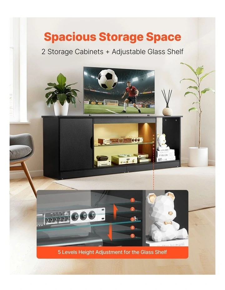 LED TV Stand 65 Inch Entertainment Unit with Storage and Lighting image 4