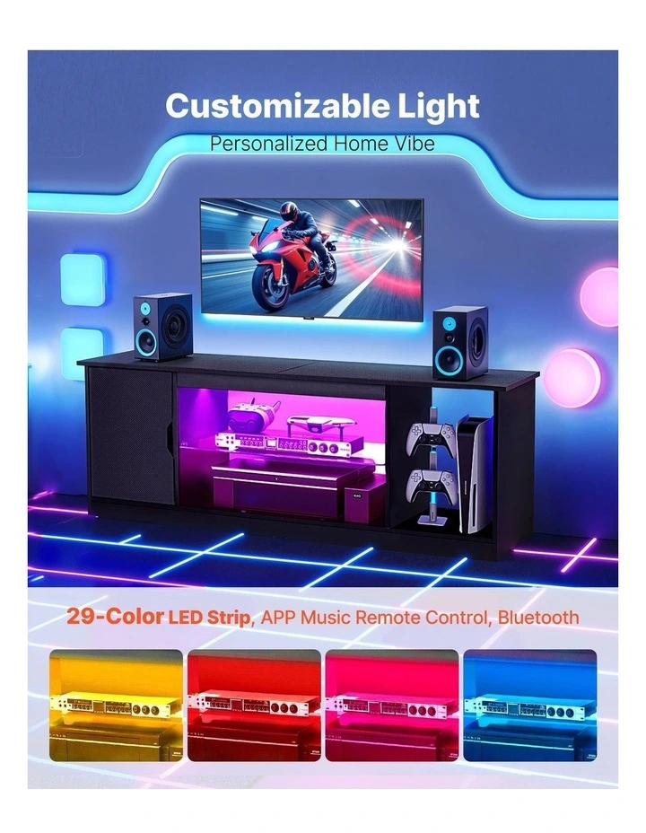 LED TV Stand 65 Inch Entertainment Unit with Storage and Lighting image 5