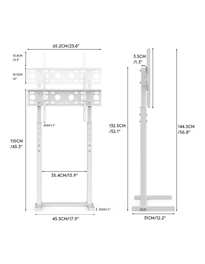 White Adjustable Free Standing TV Stand with Cable Management for 32-65 Inch TVs image 2