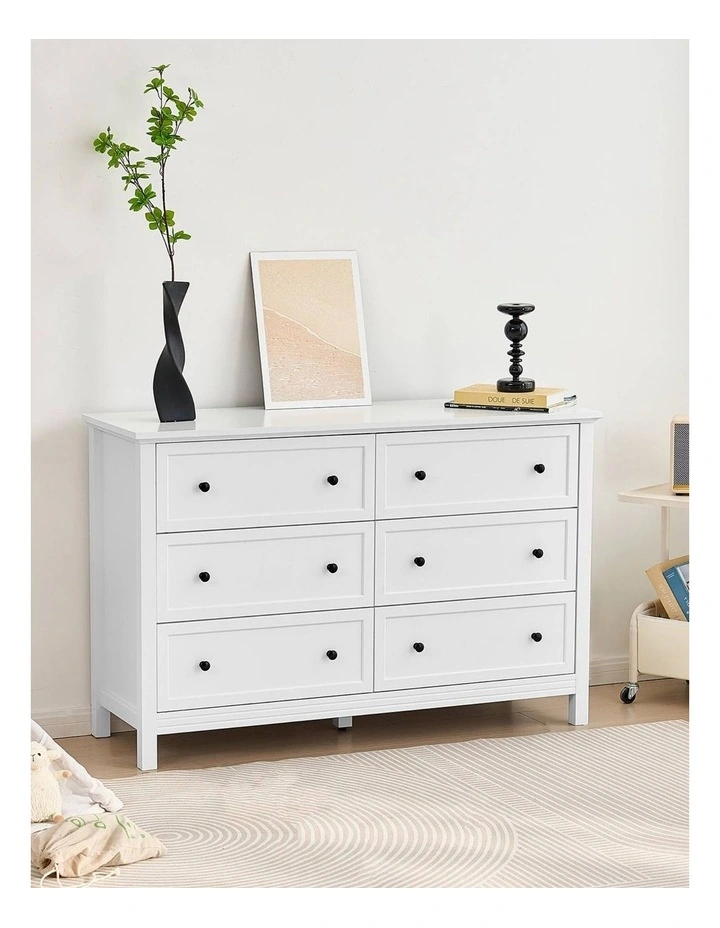 White 6 Drawer Dresser Storage Cabinet Wooden Chest of Drawers Unit image 5