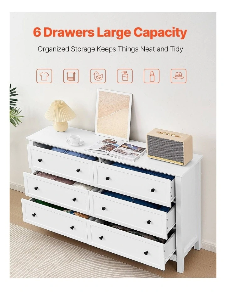 White 6 Drawer Dresser Storage Cabinet Wooden Chest of Drawers Unit image 6