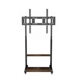 Black Industrial Heavy Duty TV Floor Stand with 2 Tier Shelves & Wheels for TVs Up to 100
