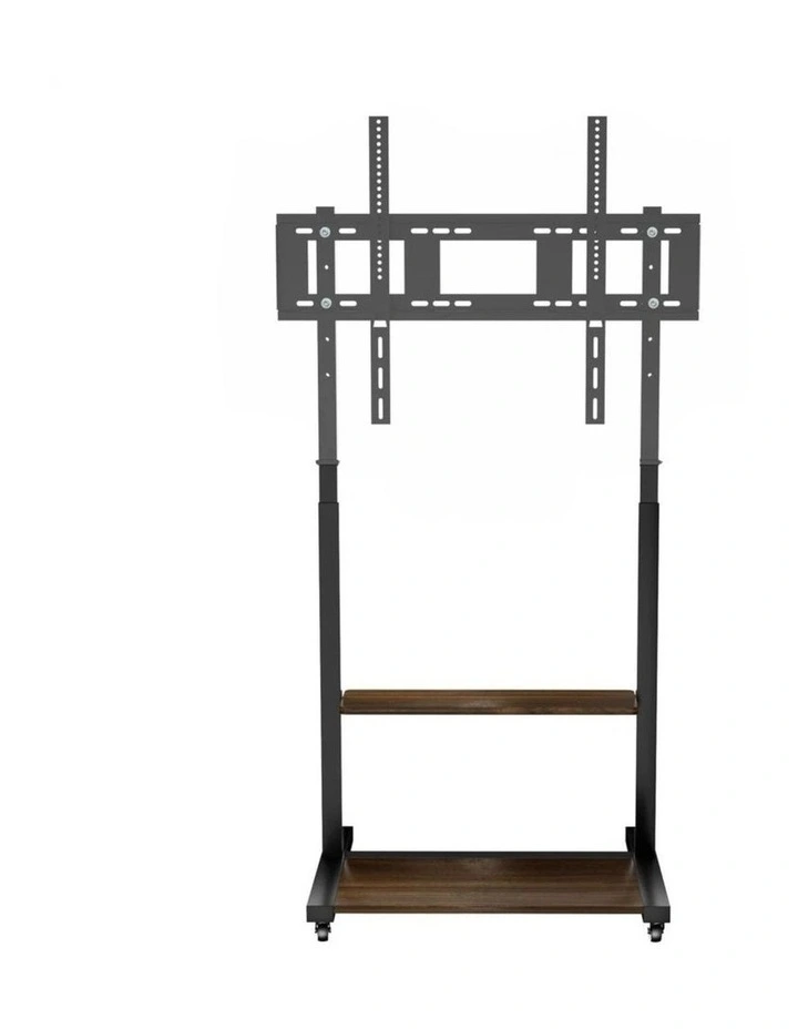 Black Industrial Heavy Duty TV Floor Stand with 2 Tier Shelves & Wheels for TVs Up to 100 image 1