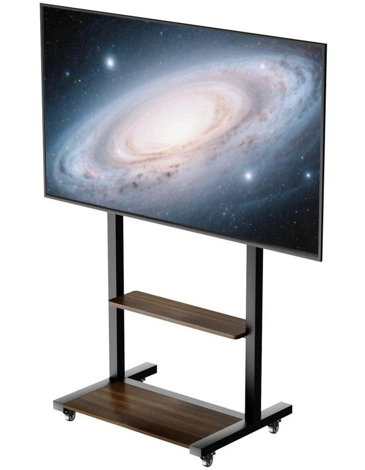 Black Industrial Heavy Duty TV Floor Stand with 2 Tier Shelves & Wheels for TVs Up to 100 image 5