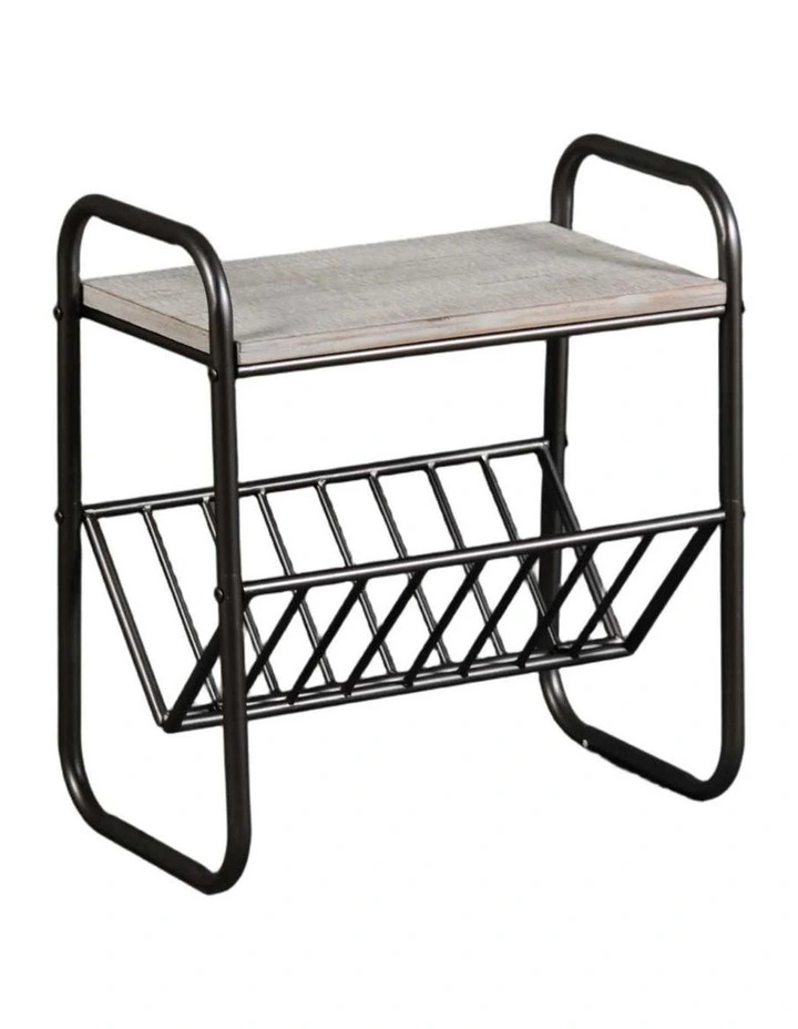 Black Metal Magazine Holder Rack With Top Storage Organizer Table image 1
