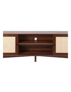 Walnut Rattan TV Stand 75 Inch Boho Entertainment Unit with Power Outlet