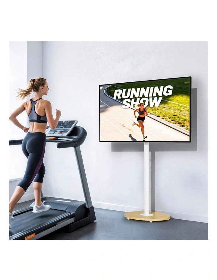 White And Natural Wood Adjustable TV Stand With Wheels For 4075 Inch Screens image 4