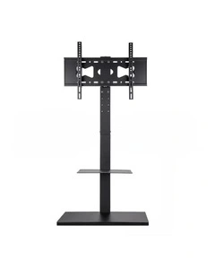 Black Modern TV Stand with Swivel Mount & Adjustable Shelf for Home or Office