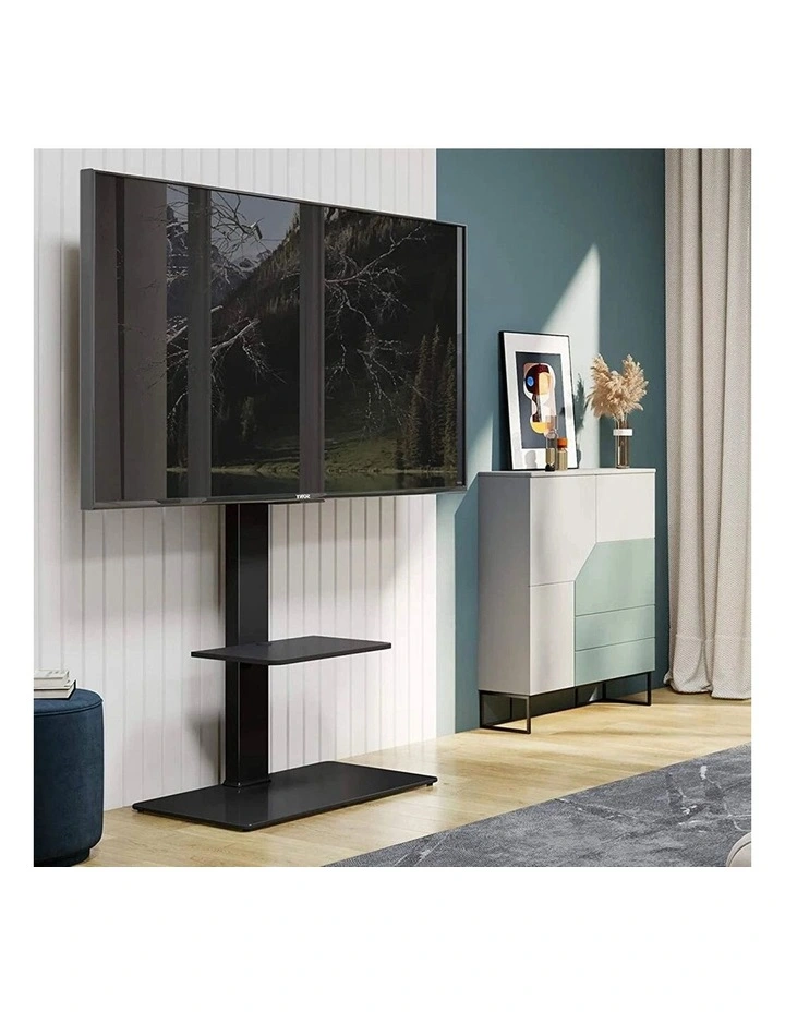 Black Modern TV Stand with Swivel Mount & Adjustable Shelf for Home or Office image 3