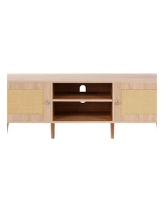 Oak Rattan TV Stand 65 Inch Entertainment Unit with Power Outlet Storage