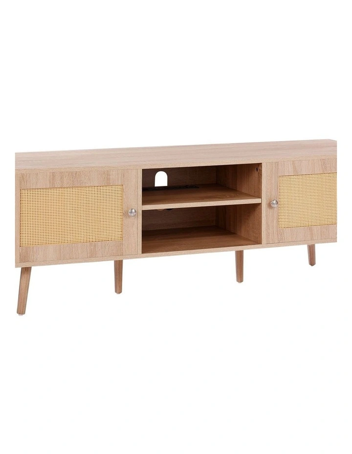 Oak Rattan TV Stand 65 Inch Entertainment Unit with Power Outlet Storage image 7