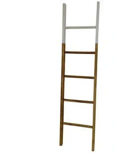 Brown Wooden Leaning Ladder Rack Tall Decorative Blanket Towel Stand