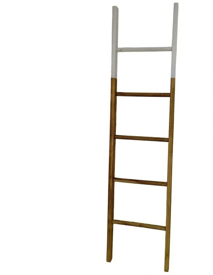 Brown Wooden Leaning Ladder Rack Tall Decorative Blanket Towel Stand image 1