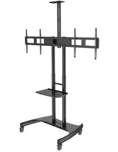 Black Dual Screen Mobile TV Stand Height Adjustable With Locking Wheels