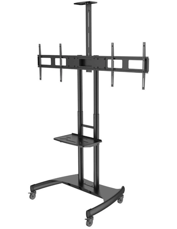 Black Dual Screen Mobile TV Stand Height Adjustable With Locking Wheels image 1