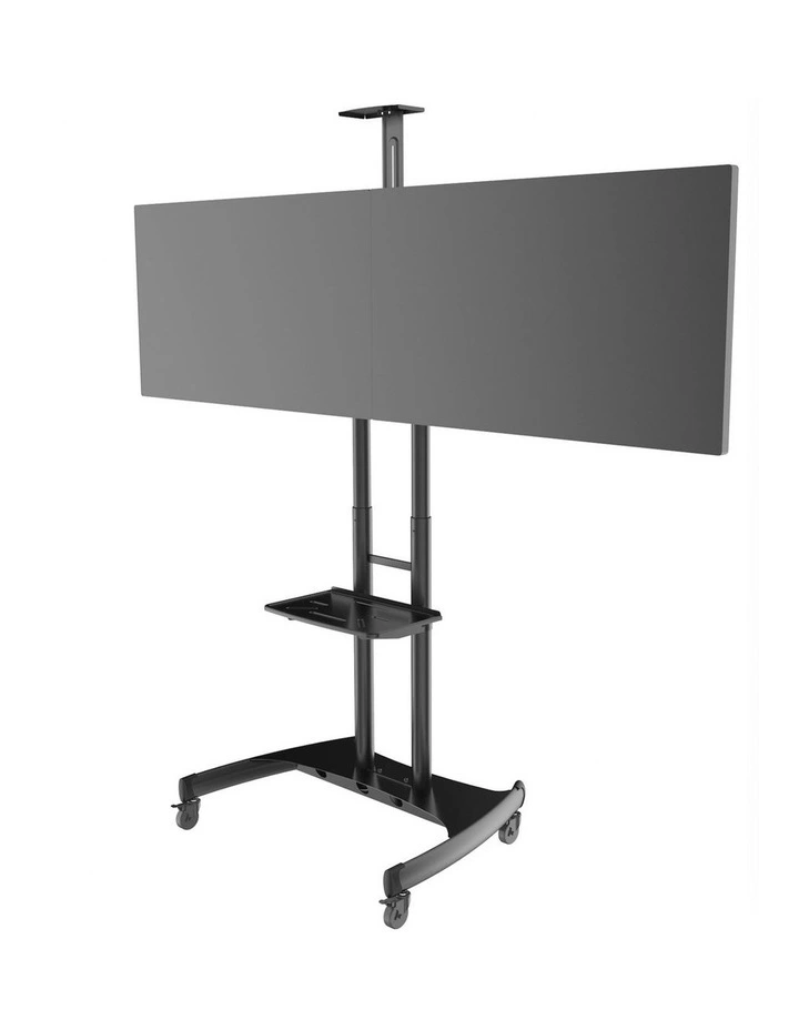 Black Dual Screen Mobile TV Stand Height Adjustable With Locking Wheels image 4