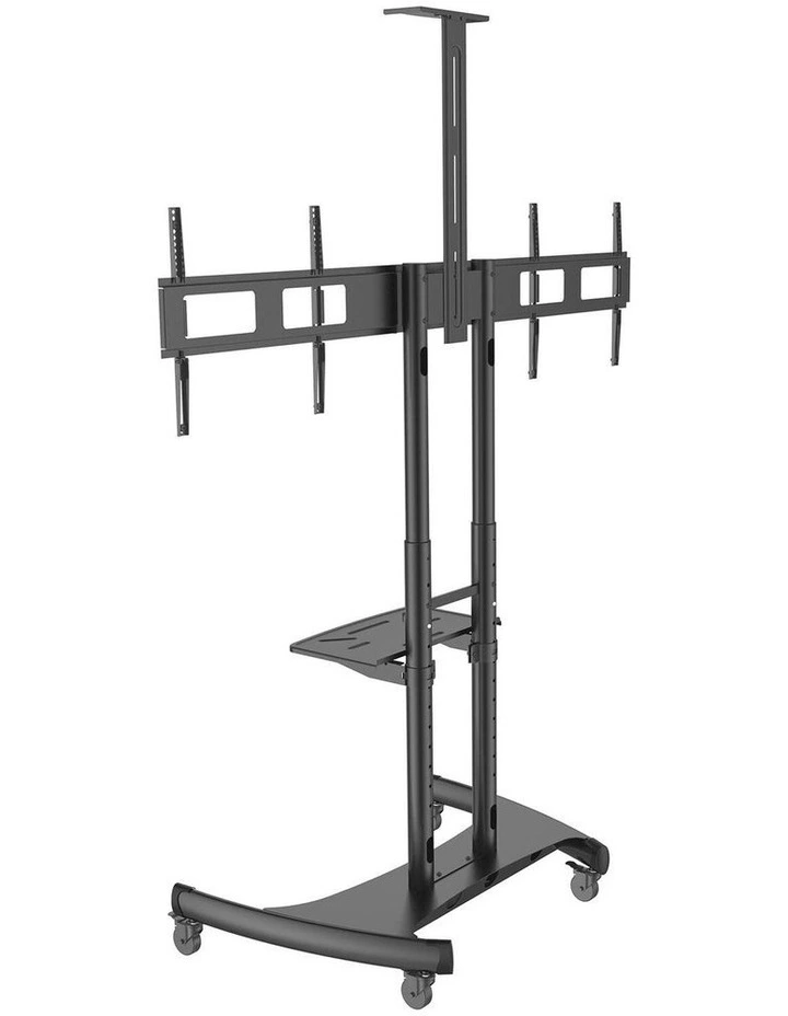Black Dual Screen Mobile TV Stand Height Adjustable With Locking Wheels image 5