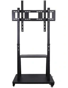 Black Portable Floor TV Stand with AV Shelf, Camera Mount & Lockable Wheels for 32100 TVs
