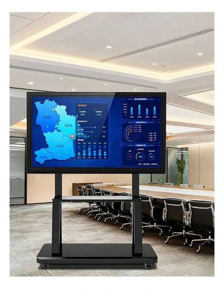 Black Portable Floor TV Stand with AV Shelf, Camera Mount & Lockable Wheels for 32100 TVs image 2