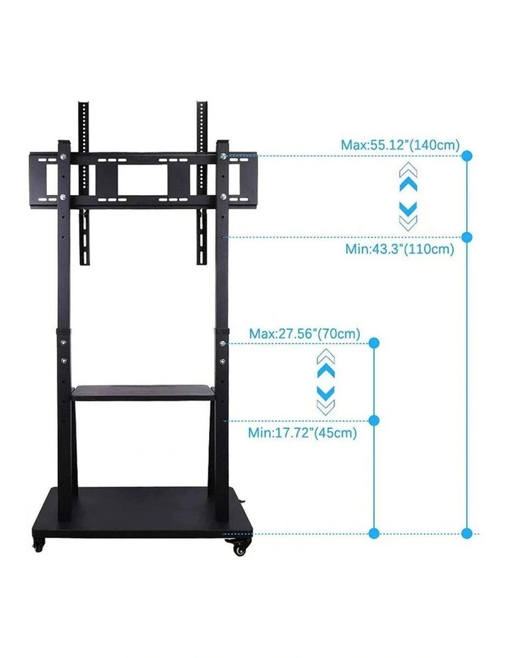 Black Portable Floor TV Stand with AV Shelf, Camera Mount & Lockable Wheels for 32100 TVs image 5