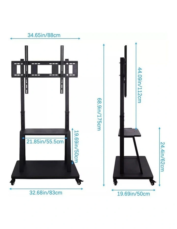 Black Portable Floor TV Stand with AV Shelf, Camera Mount & Lockable Wheels for 32100 TVs image 6