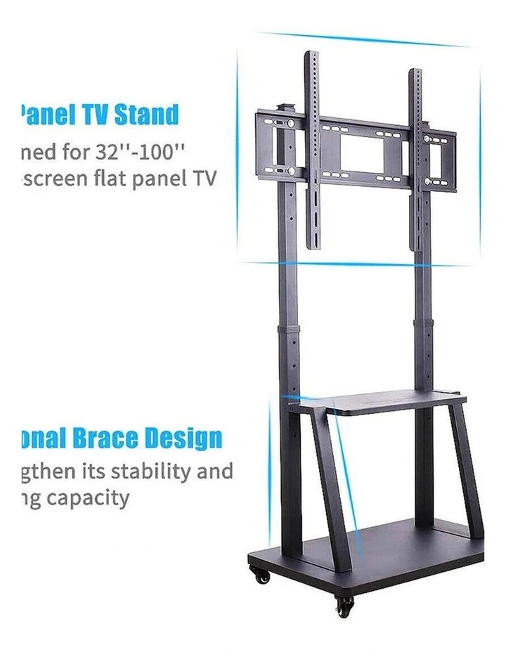 Black Portable Floor TV Stand with AV Shelf, Camera Mount & Lockable Wheels for 32100 TVs image 7
