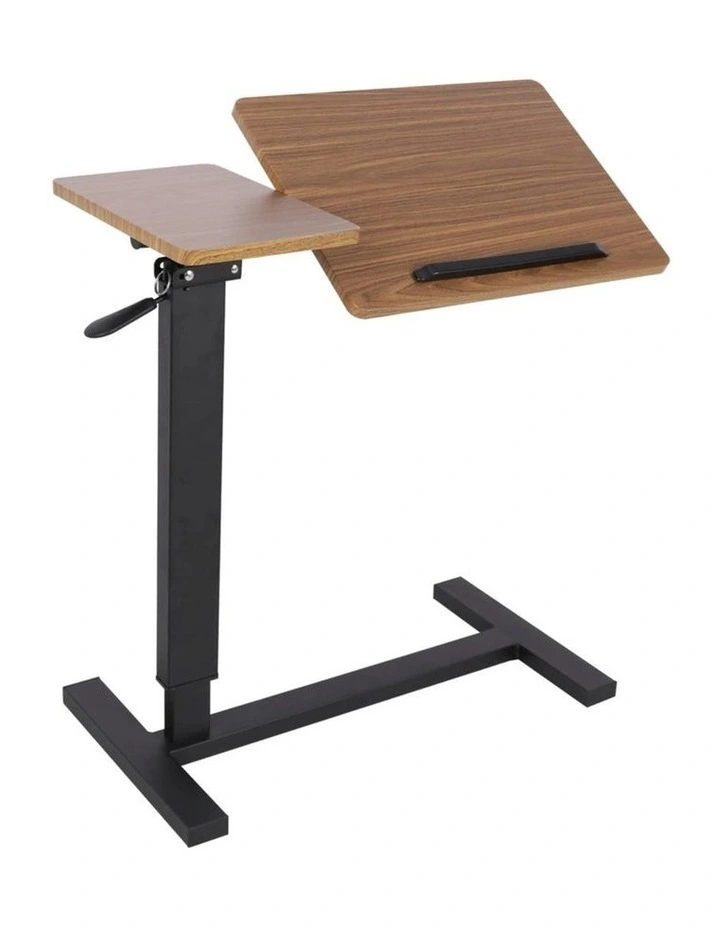 Black & Walnut Height Adjustable Bedside Laptop Table With Tilt-Top & Side Surface Overbed Table image 1