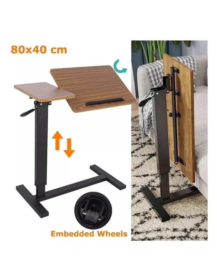 Black & Walnut Height Adjustable Bedside Laptop Table With Tilt-Top & Side Surface Overbed Table image 2