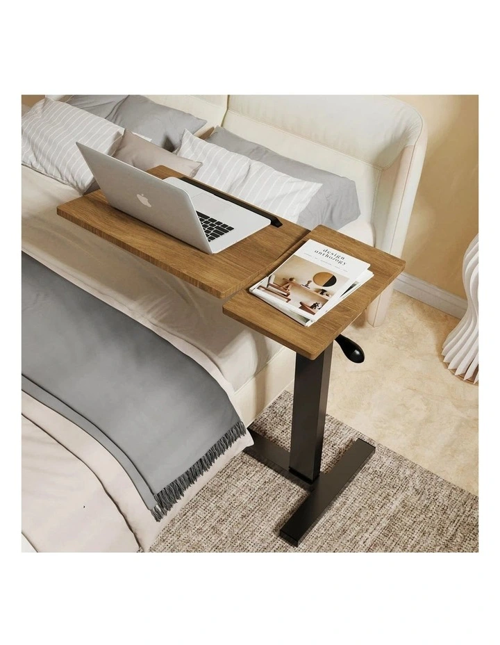 Black & Walnut Height Adjustable Bedside Laptop Table With Tilt-Top & Side Surface Overbed Table image 4