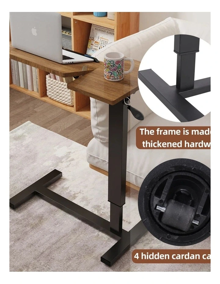 Black & Walnut Height Adjustable Bedside Laptop Table With Tilt-Top & Side Surface Overbed Table image 7