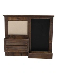 Brown Wooden Wall Mounted Chalkboard Pinboard Organizer With Shelf Unit