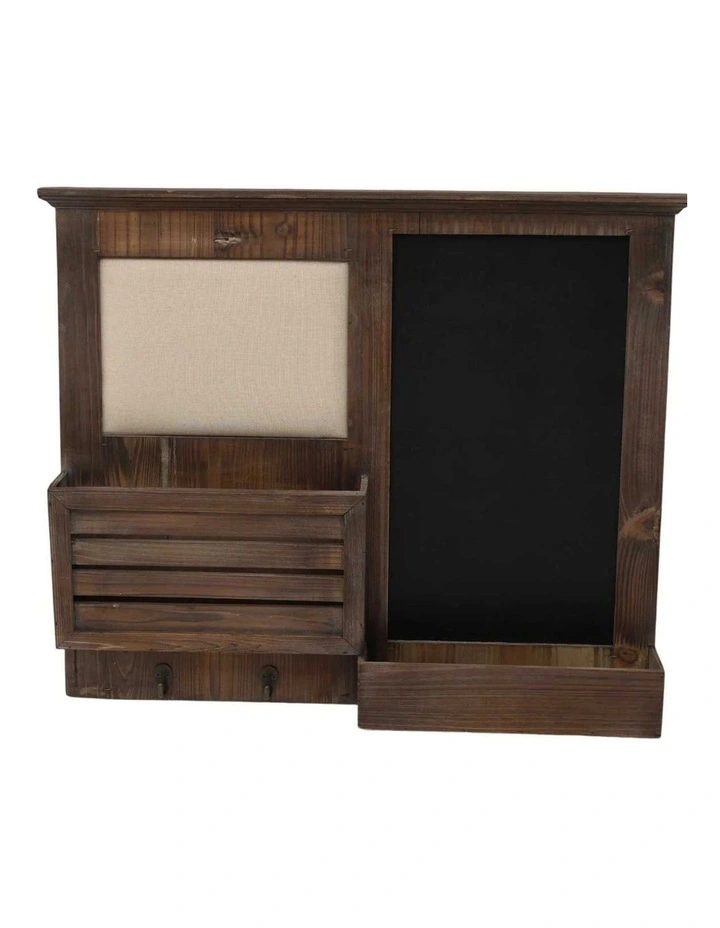 Brown Wooden Wall Mounted Chalkboard Pinboard Organizer With Shelf Unit image 1