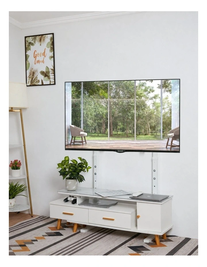 White Adjustable Freestanding TV Stand for 32100 Inch Screens with Cable Management image 2
