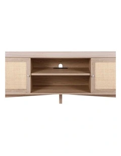 Oak Rattan TV Stand 75 Inch Boho Entertainment Unit with Power Outlet