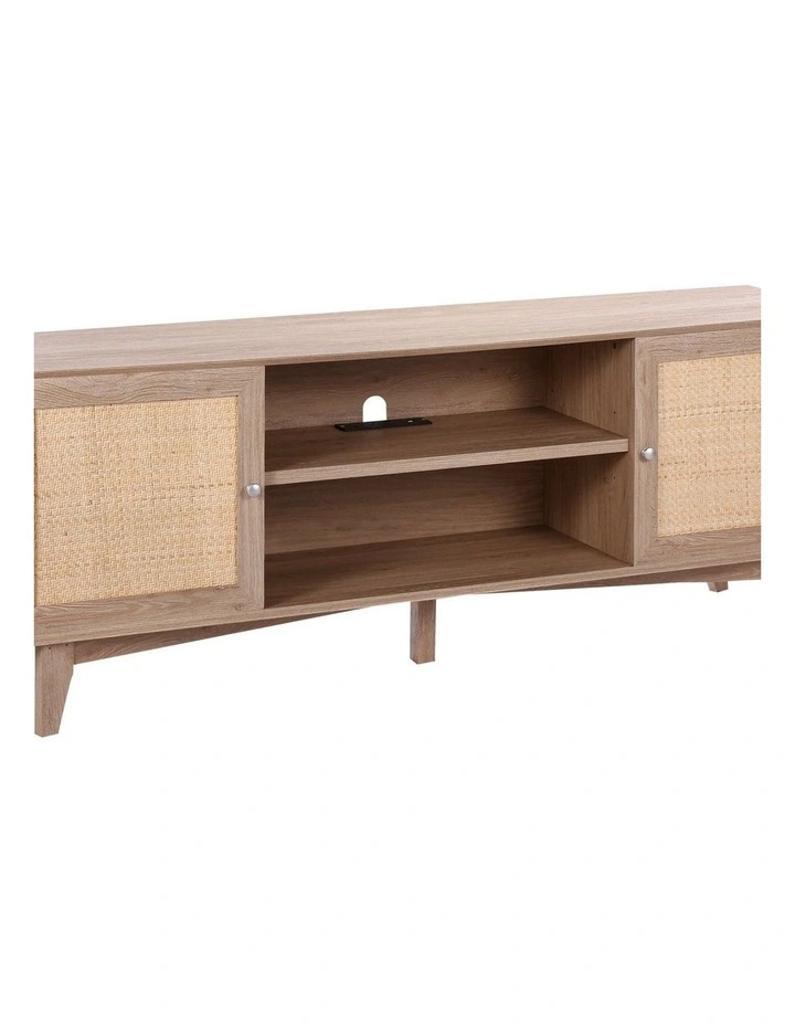Oak Rattan TV Stand 75 Inch Boho Entertainment Unit with Power Outlet image 7