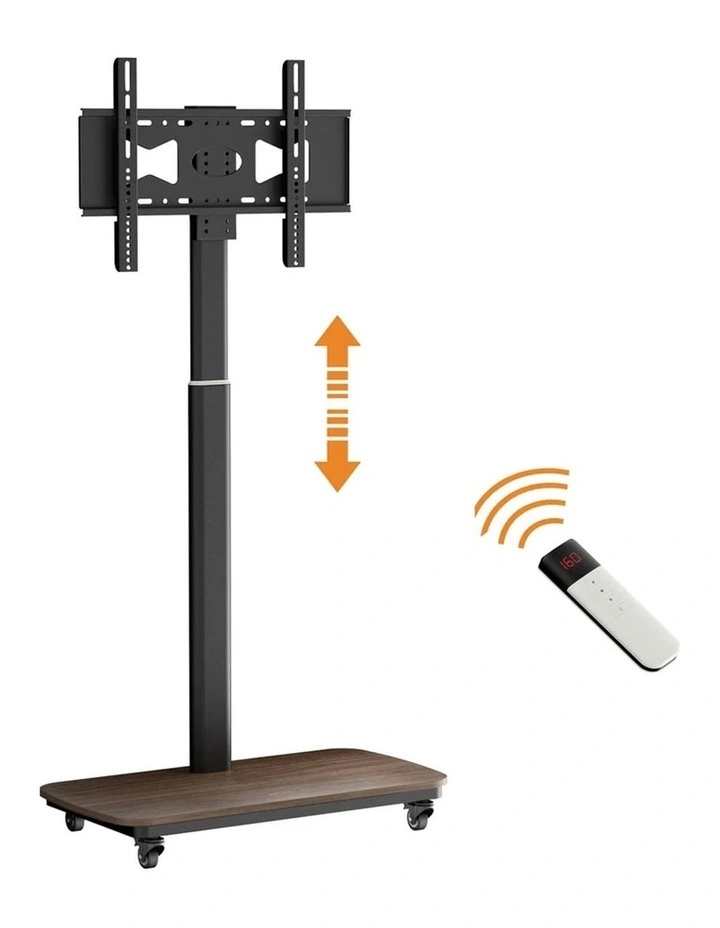 Black And Wood Motorized Height Adjustable TV Stand With Remote Control And Wheels image 5