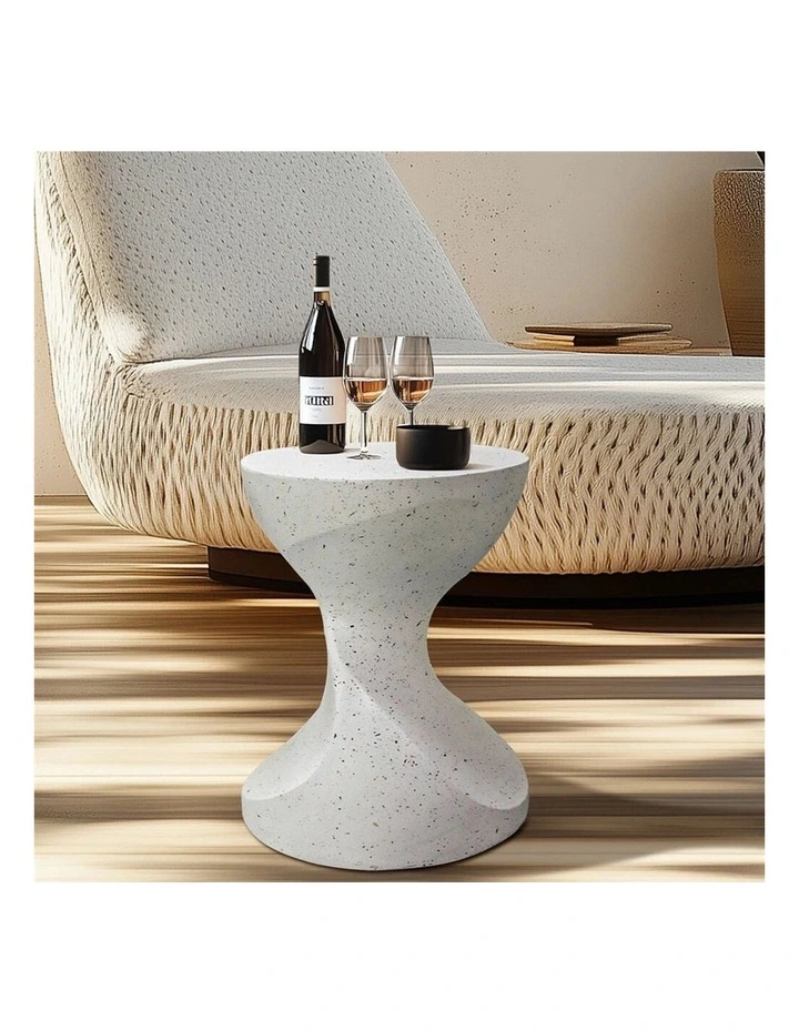 White Twisted Hourglass Speckled Side Table Or Stool image 2
