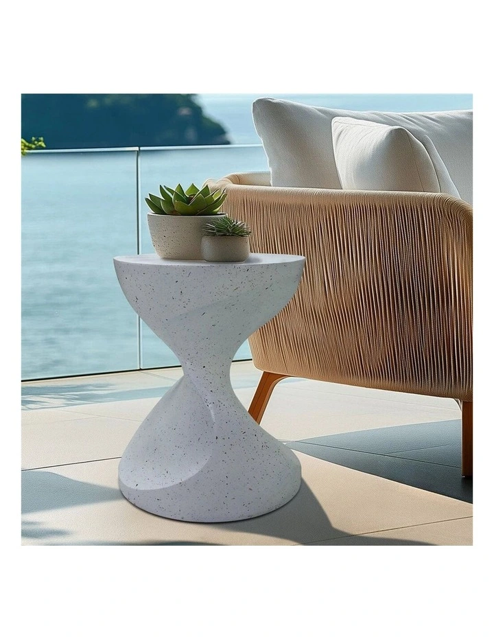 White Twisted Hourglass Speckled Side Table Or Stool image 4