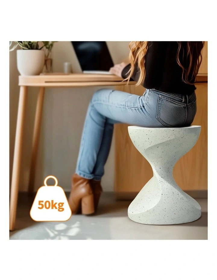White Twisted Hourglass Speckled Side Table Or Stool image 5