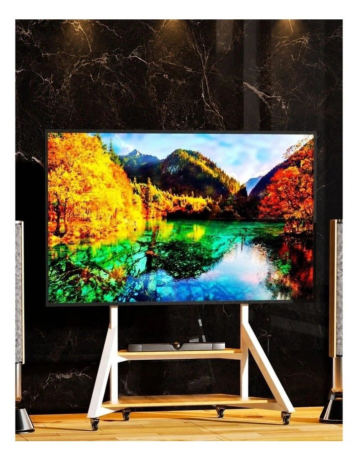 White Heavy Duty TV Floor Stand with 2-Tier Shelves for 65-100 Inch Large Screens image 3