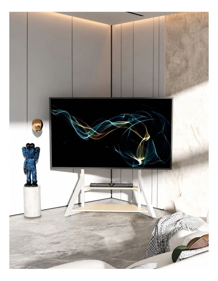 White Heavy Duty TV Floor Stand with 2-Tier Shelves for 65-100 Inch Large Screens image 4