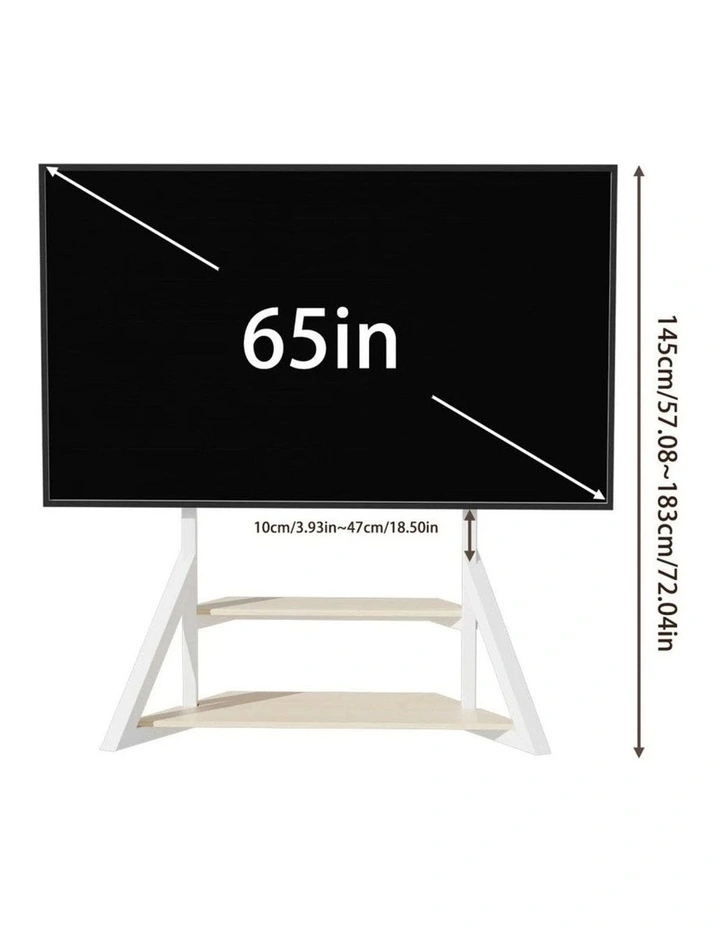 White Heavy Duty TV Floor Stand with 2-Tier Shelves for 65-100 Inch Large Screens image 6