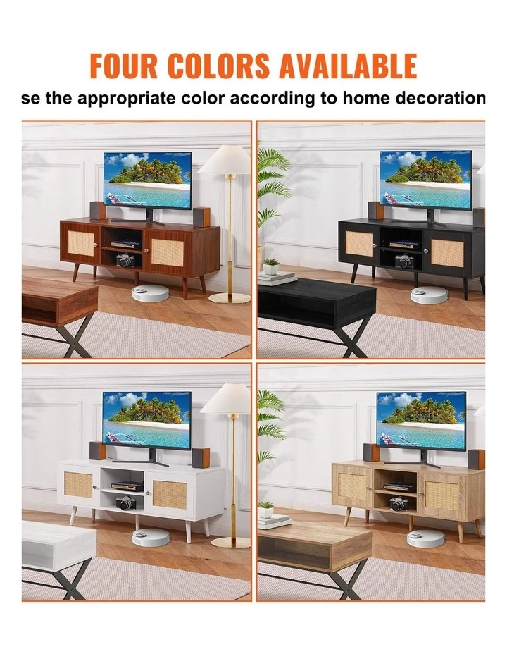 Black Rattan TV Stand 55 Inch Boho Entertainment Unit Storage Cabinet image 6