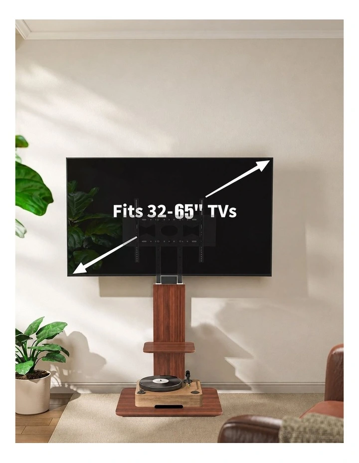 Brown 5-Level Adjustable Heavy Duty TV Floor Stand with Sturdy Bracket for Up to 65 TVs image 4