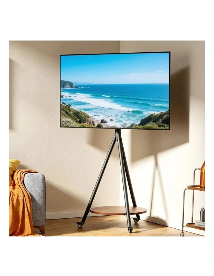White Natural Tripod Tv Stand Floor Mount Adjustable Shelf Modern Design image 2