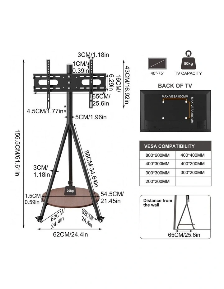 White Natural Tripod Tv Stand Floor Mount Adjustable Shelf Modern Design image 4