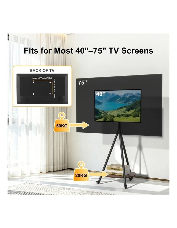 White Natural Tripod Tv Stand Floor Mount Adjustable Shelf Modern Design image 5