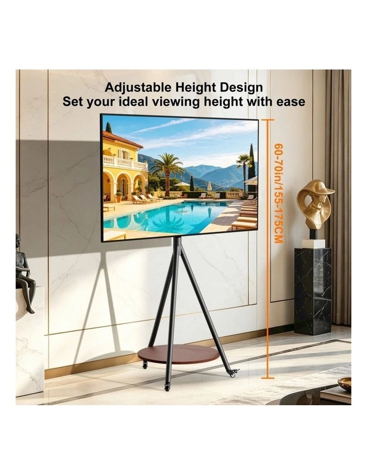 White Natural Tripod Tv Stand Floor Mount Adjustable Shelf Modern Design image 6